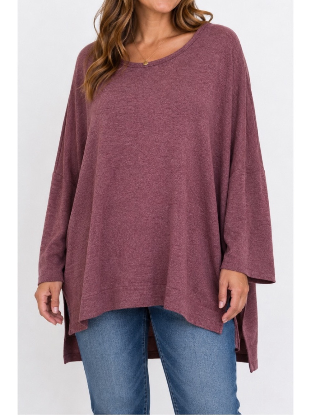 GeeGee Mauve Oversized Long Sleeve Tunic Top, dolman style long sleeve